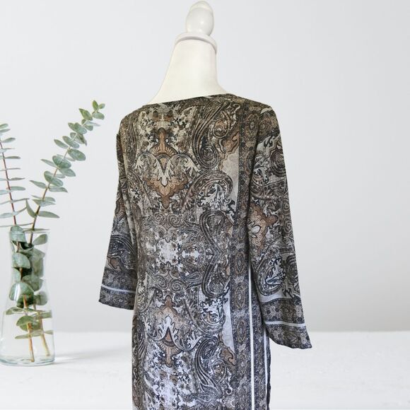 Versona Long, Patterned Dress 3/4 Sleeves Side Slits Size Small - Picture 6 of 7